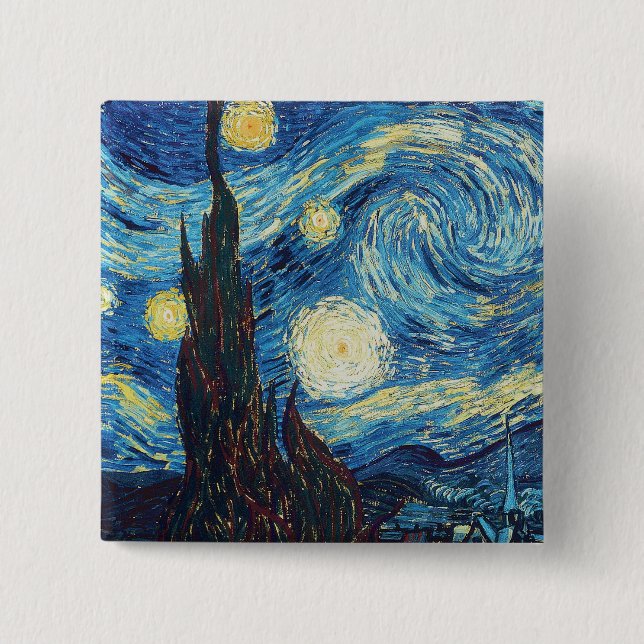 Bóton Quadrado 5.08cm Van Gogh Starry Night Classism Arte (Frente)
