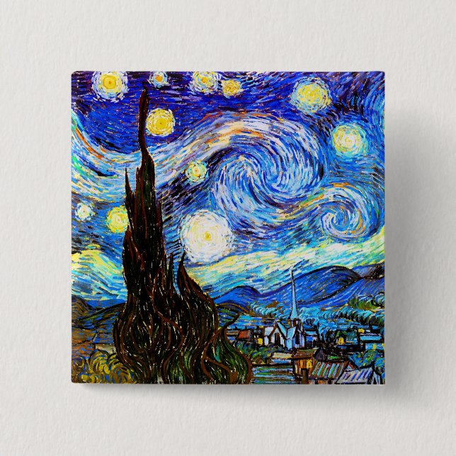 Bóton Quadrado 5.08cm Van Gogh Starry Night Fine Art (Frente)