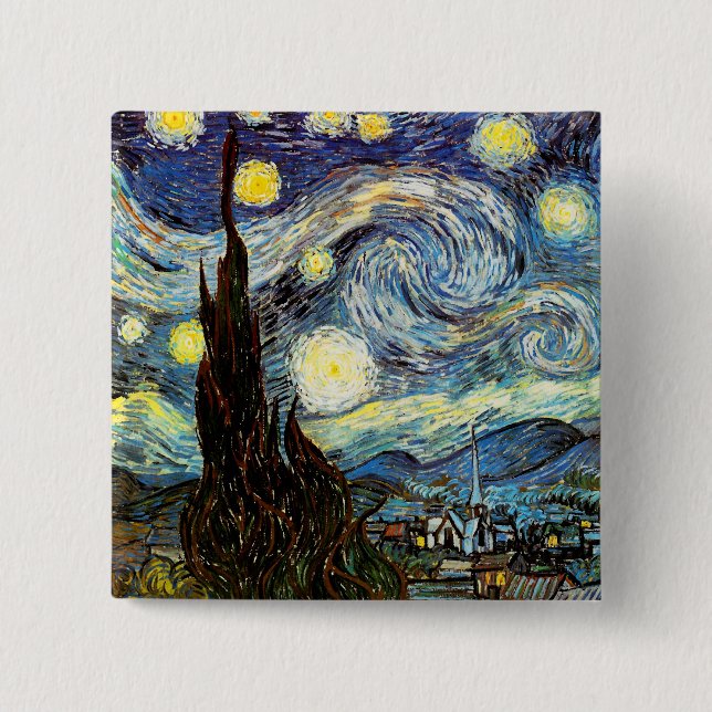 Bóton Quadrado 5.08cm Van Gogh Starry Night Fine Art (Frente)