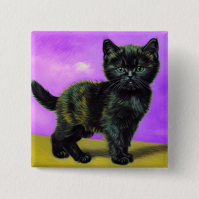Bóton Quadrado 5.08cm Van Gogh Style Cat (Frente)