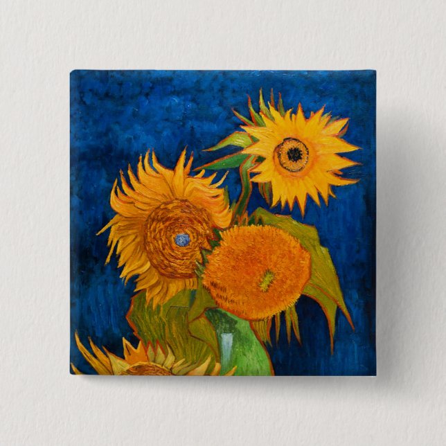 Bóton Quadrado 5.08cm Van Gogh Sunflower (Frente)