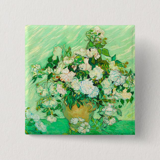 Bóton Quadrado 5.08cm Van Gogh White Roses (Frente)