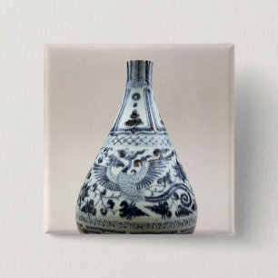 Bóton Quadrado 5.08cm Vaso azul e branco, dinastia de Yuan