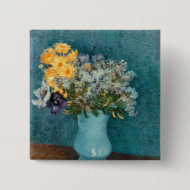 Bóton Quadrado 5.08cm Vaso das flores, 1887 de Vincent van Gogh | (Frente)