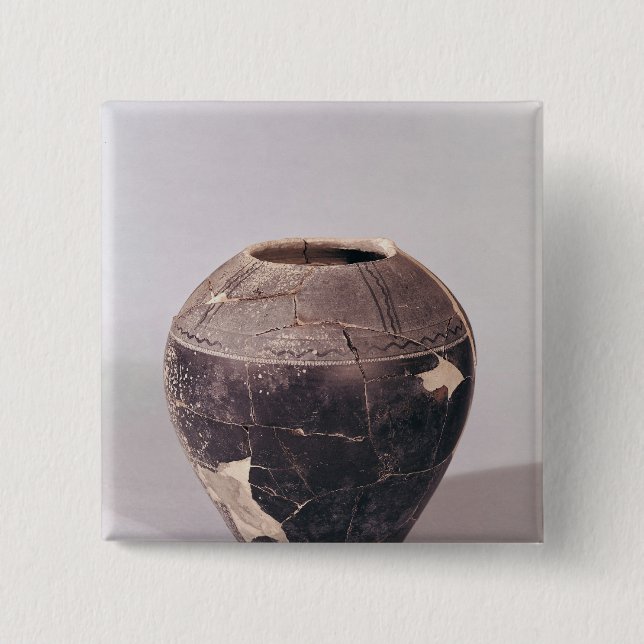 Bóton Quadrado 5.08cm Vaso do engobo decorado com linhas undulating (Frente)