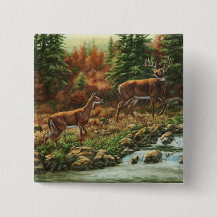 Bóton Quadrado 5.08cm Veado-de-Whitetail e Waterfall