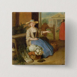 Bóton Quadrado 5.08cm Vendedor vegetal, jardim de Covent, c.1726 (óleo