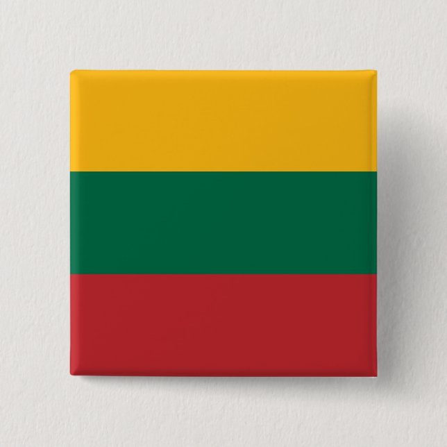 Bóton Quadrado 5.08cm Verde Amarelo e Bandeira Vermelha da Lituânia (Frente)