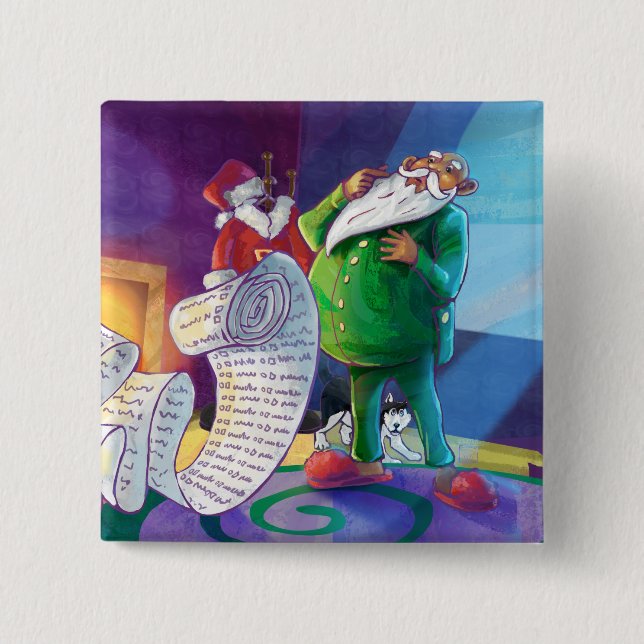 Bóton Quadrado 5.08cm Verifique duas vezes o Papai Noel (Frente)