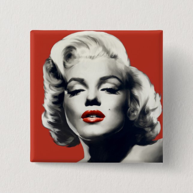 Bóton Quadrado 5.08cm Vermelho nos lábios vermelhos Marilyn (Frente)