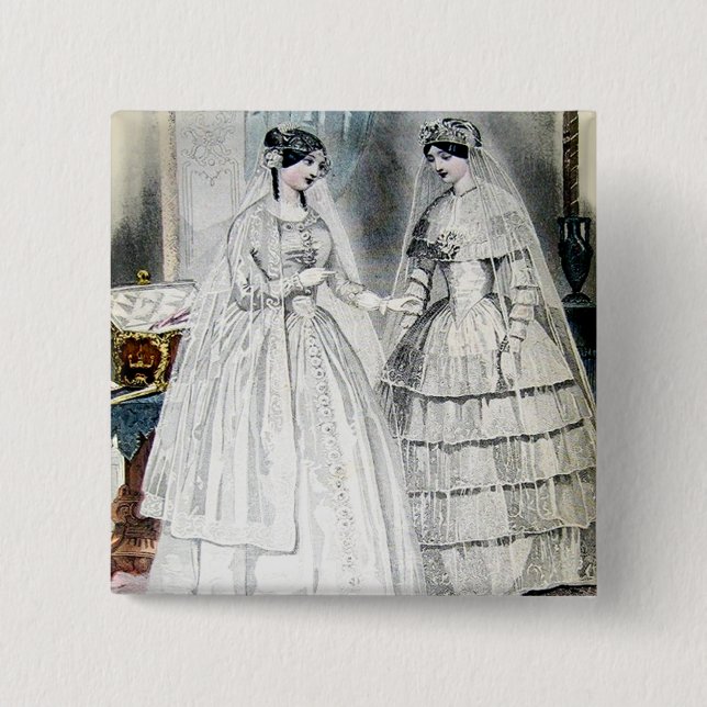 Bóton Quadrado 5.08cm Vestidos Brancos Antigos (Frente)