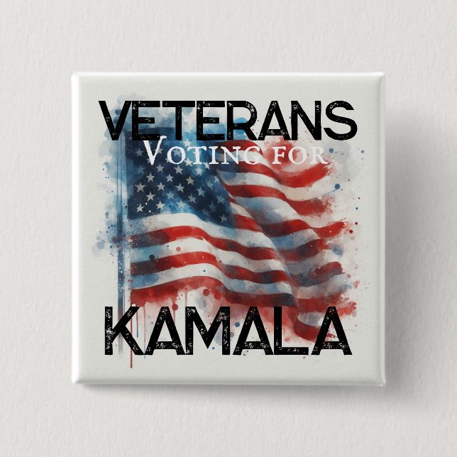 Bóton Quadrado 5.08cm Veteranos para Kamala Button (Frente)