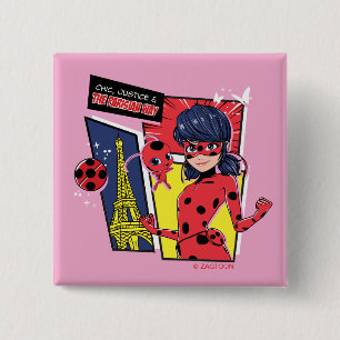 Bóton Quadrado 5.08cm Via Parisiense de Ladybug em Quadrinhos Miraculoso