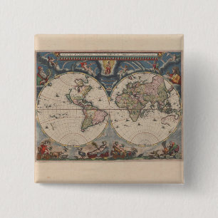 Bóton Quadrado 5.08cm Viagem Antiquado do Mundo do Mapa