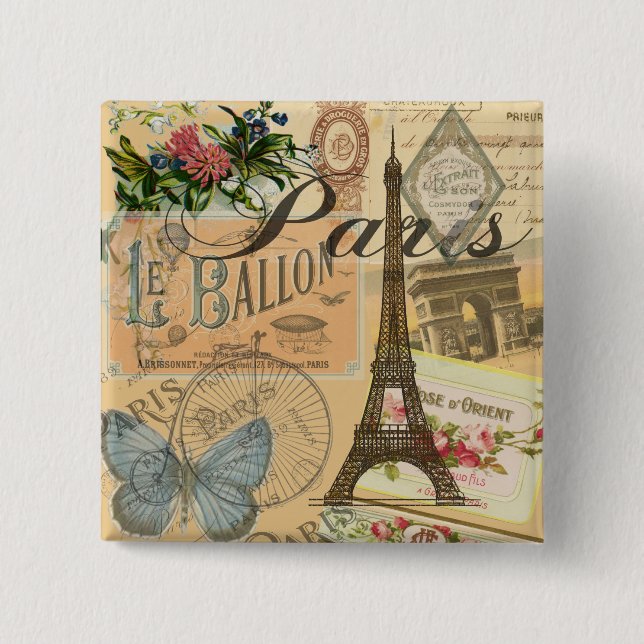 Bóton Quadrado 5.08cm Viagens vintage Colorida da França de Paris (Frente)