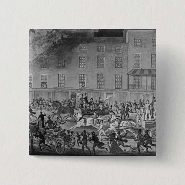 Bóton Quadrado 5.08cm Viaturas de incêndio de Londres (Frente)