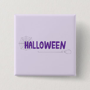 Bóton Quadrado 5.08cm Víblias de Halloween roxas com Design de Broom Whi