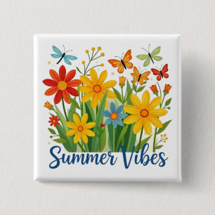Bóton Quadrado 5.08cm Vibrações de Verão Floral com Borboletas-64534