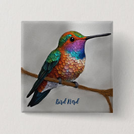 Bóton Quadrado 5.08cm Vibrant Allen’s Hummingbird Painting