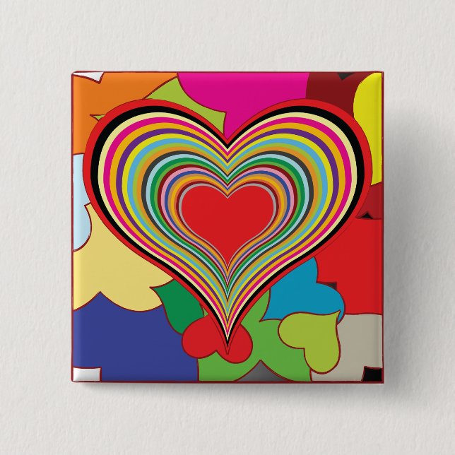 Bóton Quadrado 5.08cm Vibrant Rainbow Layered Heart Abstract (Frente)