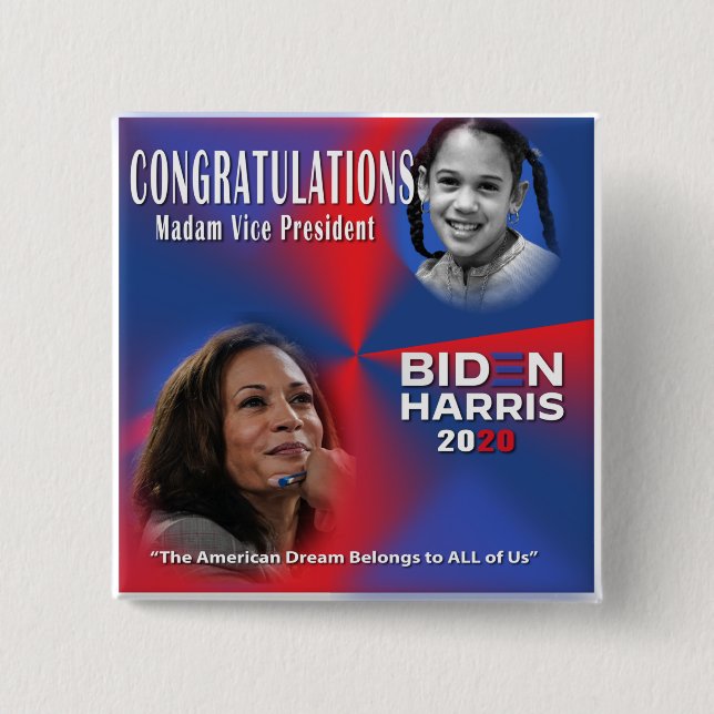 Bóton Quadrado 5.08cm Vice-Presidente Eleito Kamala Harris (Frente)