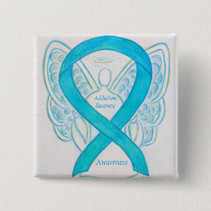 Bóton Quadrado 5.08cm Vício Recuperação de Azul Aviso Fita Angel Pin