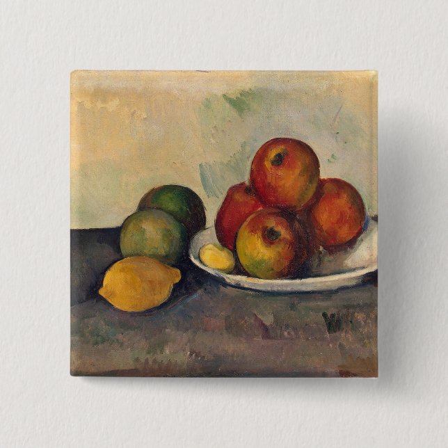 Bóton Quadrado 5.08cm Vida de Paul Cezanne | ainda com maçãs, c.1890 (Frente)
