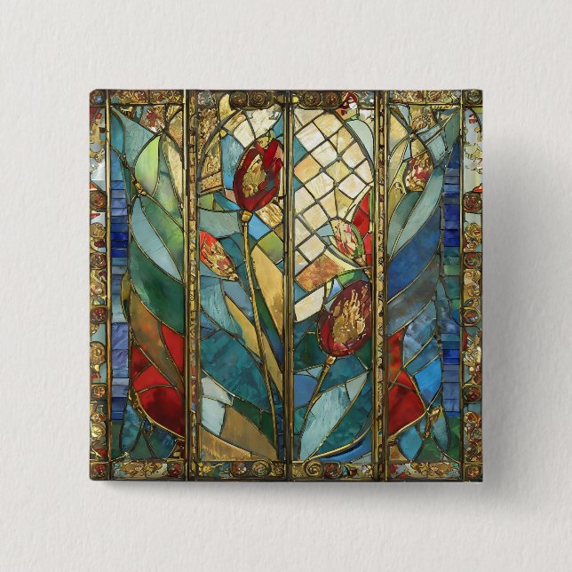 Bóton Quadrado 5.08cm Vidro Vermelho Chefe Poppies no nascer do Sol (Frente)