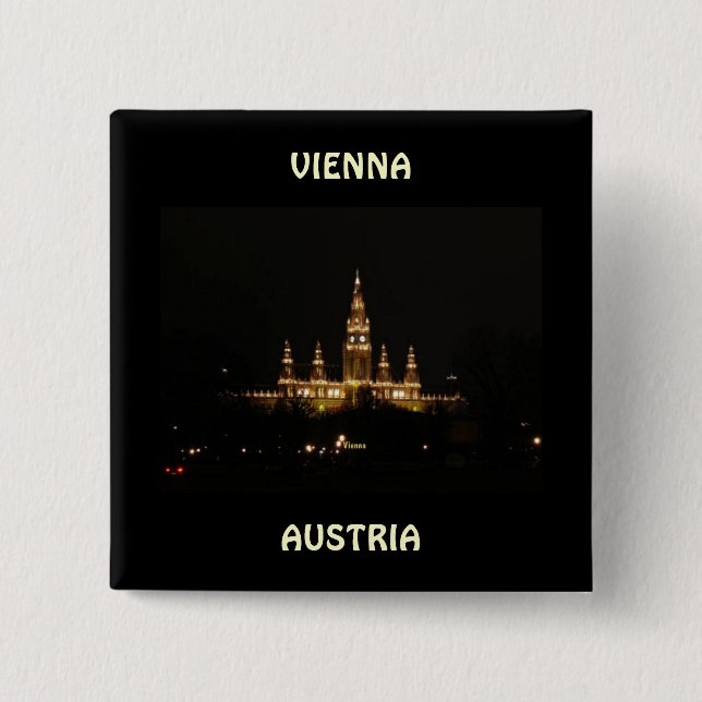 Bóton Quadrado 5.08cm Viena, Áustria à noite (Frente)