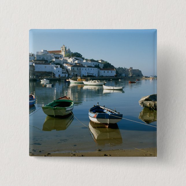 Bóton Quadrado 5.08cm Vila de Pesca de Ferragudo, Algarve, Portugal (Frente)