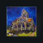 Bóton Quadrado 5.08cm Vincent van Gogh - A Igreja em Auvers<br><div class="desc">Igreja de Auvers / l'Eglise à Auvers-sur-oise de Vincent Van Gogh em 1890</div>