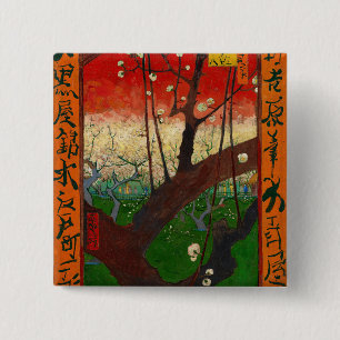 Bóton Quadrado 5.08cm Vincent van Gogh - Árvore florescente de ameixa