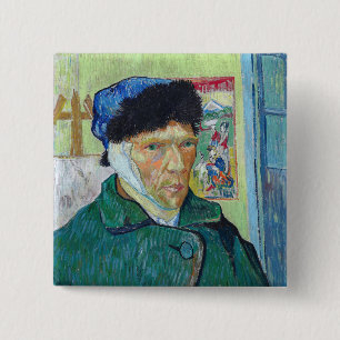 Bóton Quadrado 5.08cm Vincent van Gogh - Autorretrato com ouvido colado