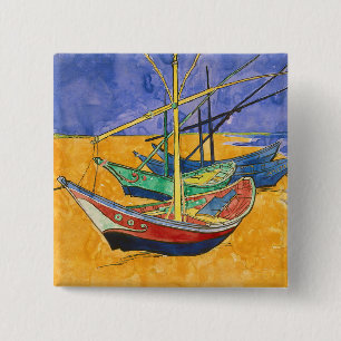 Bóton Quadrado 5.08cm Vincent van Gogh - Barcos de Pesca na Praia