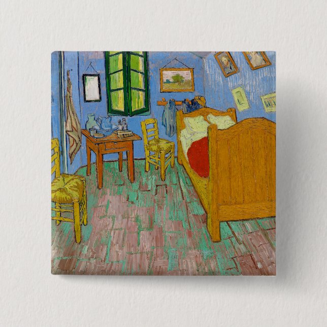 Bóton Quadrado 5.08cm Vincent Van Gogh Bedroom. Impressionismo arte de s (Frente)