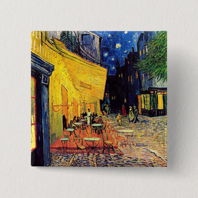Bóton Quadrado 5.08cm Vincent Van Gogh - Café Terrace À Noite Bons Art (Frente)