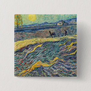 Bóton Quadrado 5.08cm Vincent van Gogh - Campo com lavoura de fazendeiro