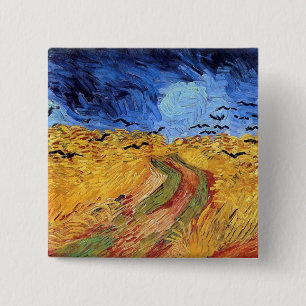 Bóton Quadrado 5.08cm Vincent Van Gogh - Campo de trigo com Corvos Negro