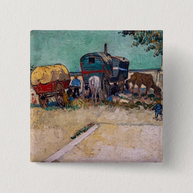 Bóton Quadrado 5.08cm Vincent Van Gogh - Caravanas, Campo de Ciganos per (Frente)