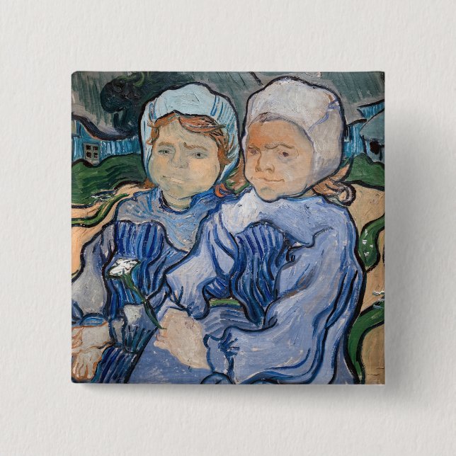 Bóton Quadrado 5.08cm Vincent van Gogh - Duas Meninas (Frente)