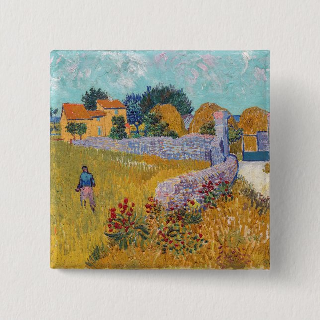 Bóton Quadrado 5.08cm Vincent van Gogh - Farmhouse in Provence (Frente)