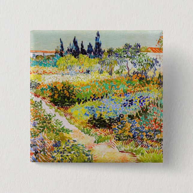 Bóton Quadrado 5.08cm Vincent van Gogh - Jardim de Arles (Frente)