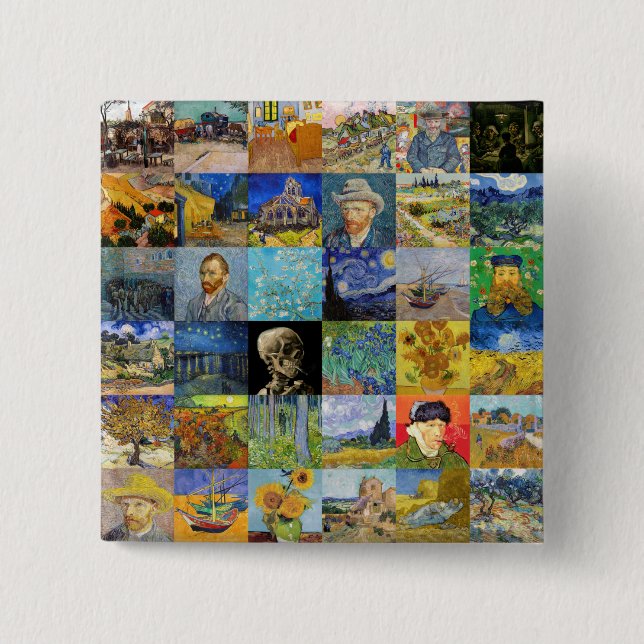 Bóton Quadrado 5.08cm Vincent van Gogh - Masterworks Mosaic Patchwork (Frente)