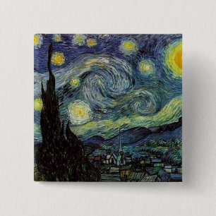 Bóton Quadrado 5.08cm Vincent van Gogh - Noite Estrelada