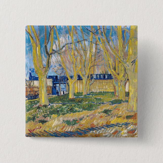 Bóton Quadrado 5.08cm Vincent van Gogh - O Comboio Azul (Frente)