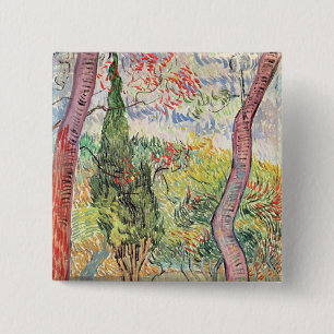 Bóton Quadrado 5.08cm Vincent van Gogh   o jardim do hospital de St Paul