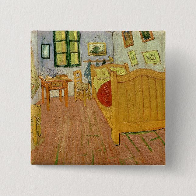 Bóton Quadrado 5.08cm Vincent van Gogh | o quarto, 1888 (Frente)