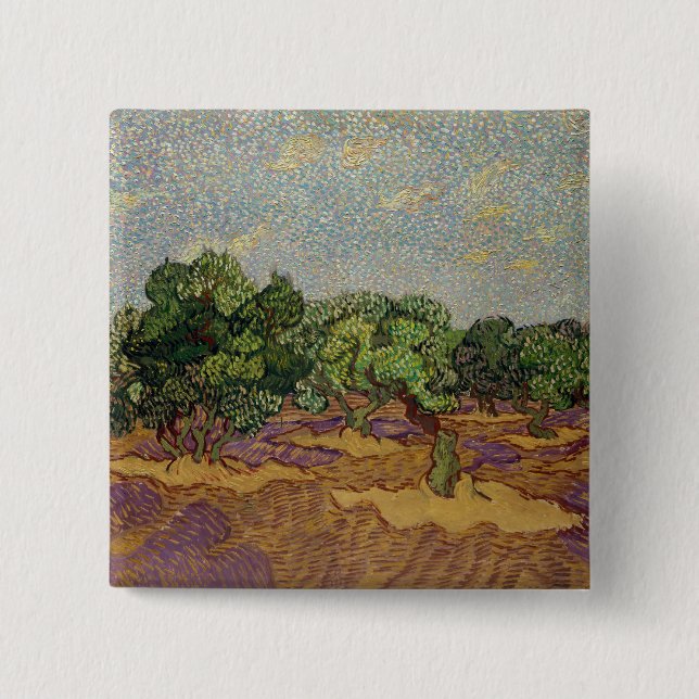 Bóton Quadrado 5.08cm Vincent van Gogh - Oliveiras (Frente)