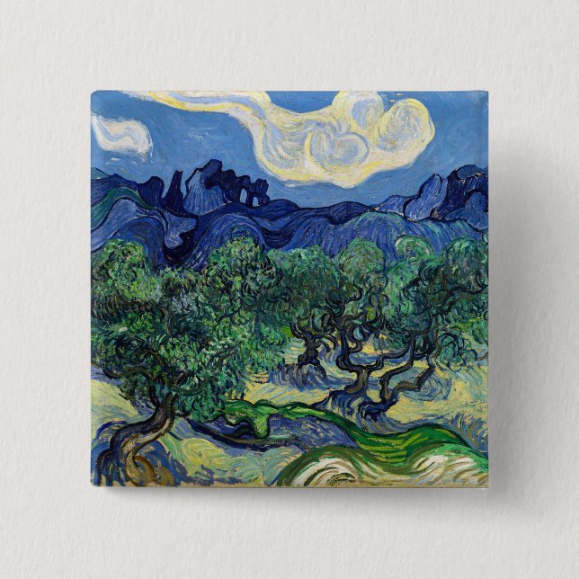 Bóton Quadrado 5.08cm Vincent van Gogh - Oliveiras com os Alpilles (Frente)