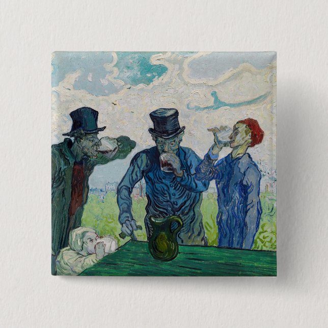 Bóton Quadrado 5.08cm Vincent van Gogh - Os Bebidas, depois de Daumier (Frente)